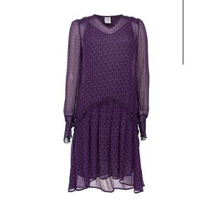 Baum Und Pferdgarten Purple Print Dress Long Sleeve Sheer Party Size S